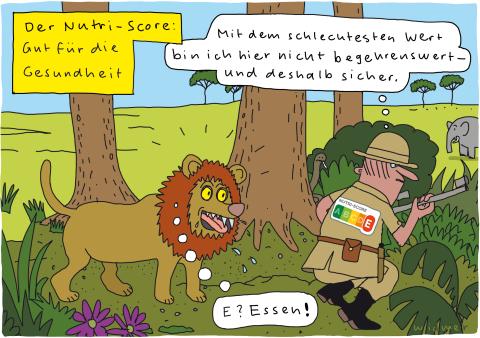 Cartoon von Ruedi Widmer zum Nutri-Score