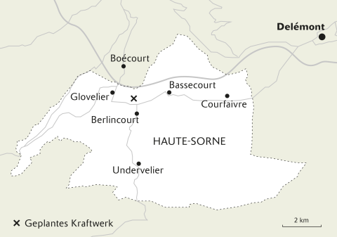Karte der Gemeinde Haute-Sorne mit Geothermie-Standort