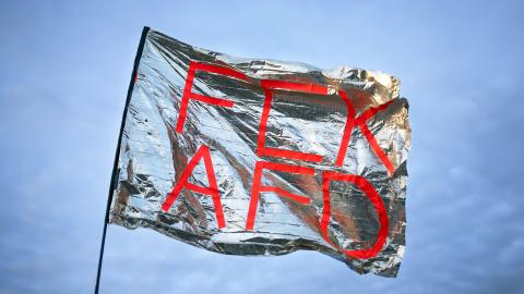 Fahne mit Aufschrift «FCK AFD»