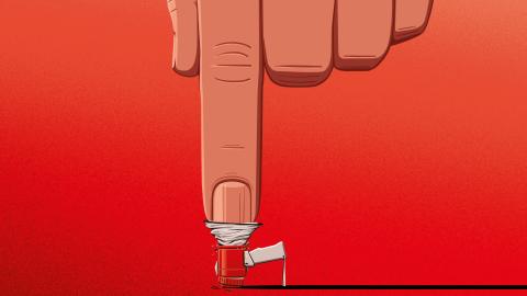 Illustration von Stephan Schmitz: Finger welcher ein Megafon erdrückt