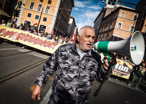 Demonstration gegen die Privatisierung in Rom