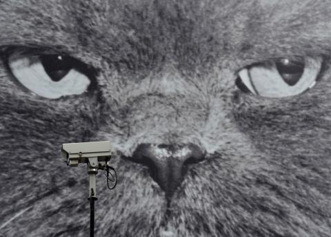 Videoüberwachungskamera vor riesigem Plakat