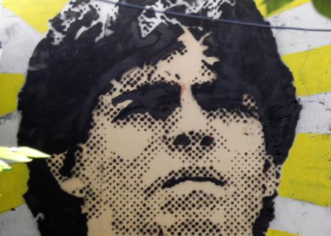 Maradona auf einem Wandbild im Armenviertel Villa Fiorito in Buenos Aires