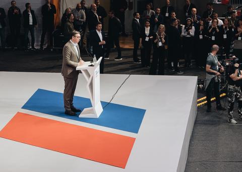 Serbiens Präsident Aleksandar Vucic bei einem Wahlkampfauftritt in Nis