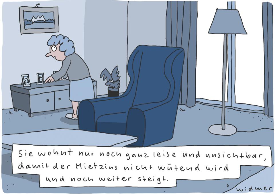Cartoon von Ruedi Widmer zu Mietzinserhöhungen