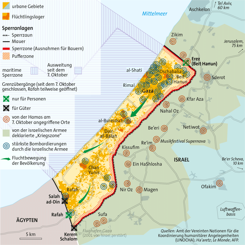 Karte des Gaza-Streifen und umliegende Gebiete