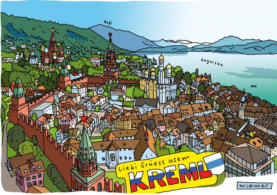 Comic von Ruedi Widmer: Der Kreml in der Stadt Zug