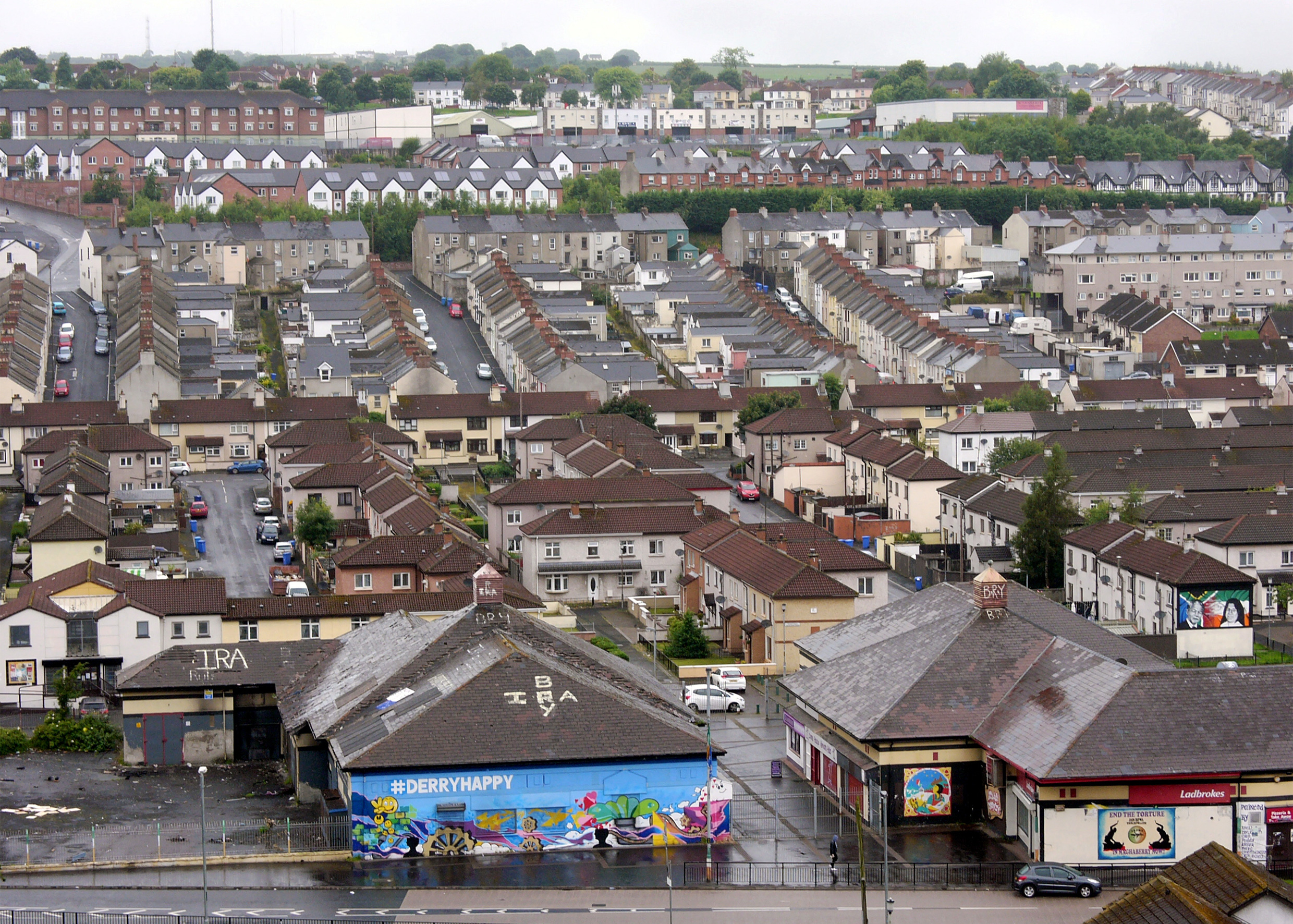 Viertel Bogside in Derry aus der Vogelperspektive